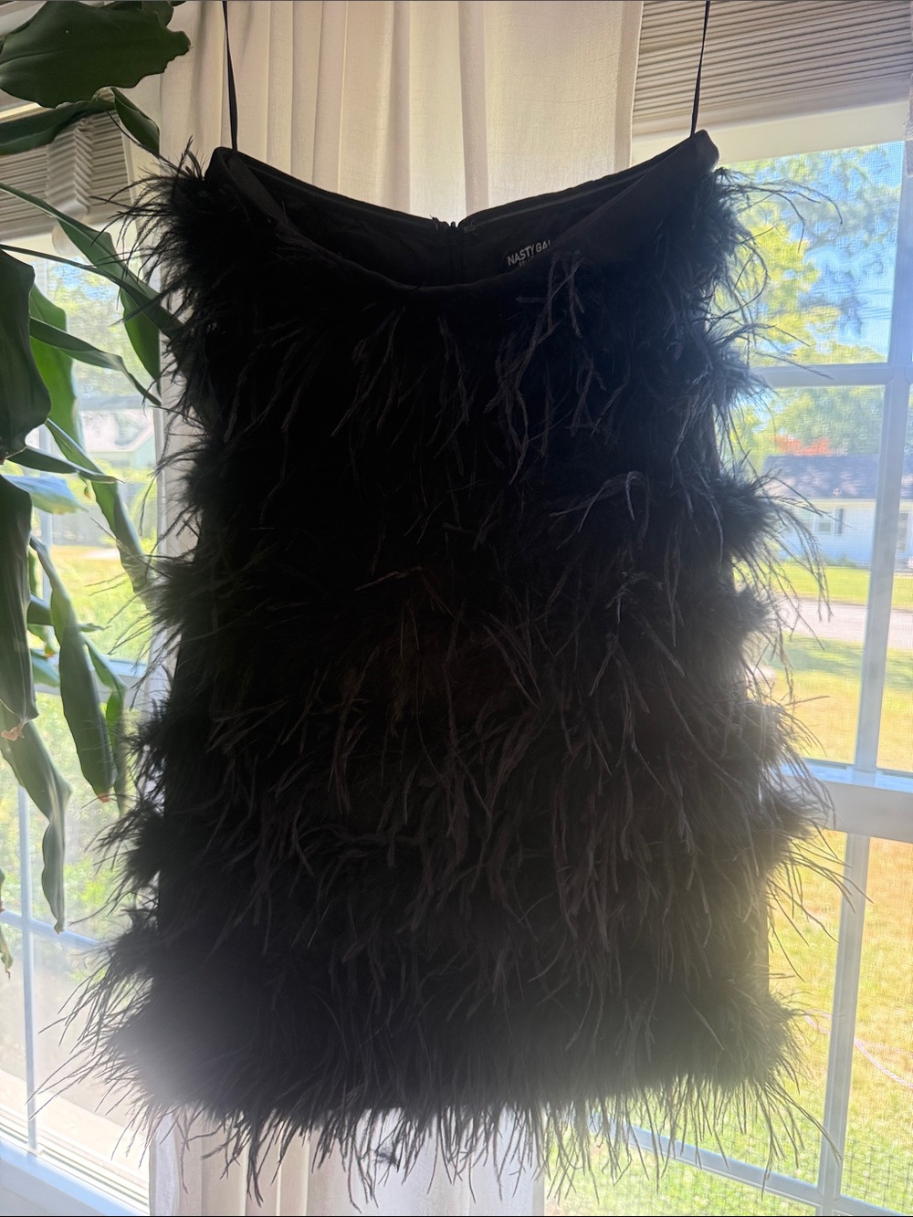 Nasty Gal Black Bandeau Feathered Mini Dress